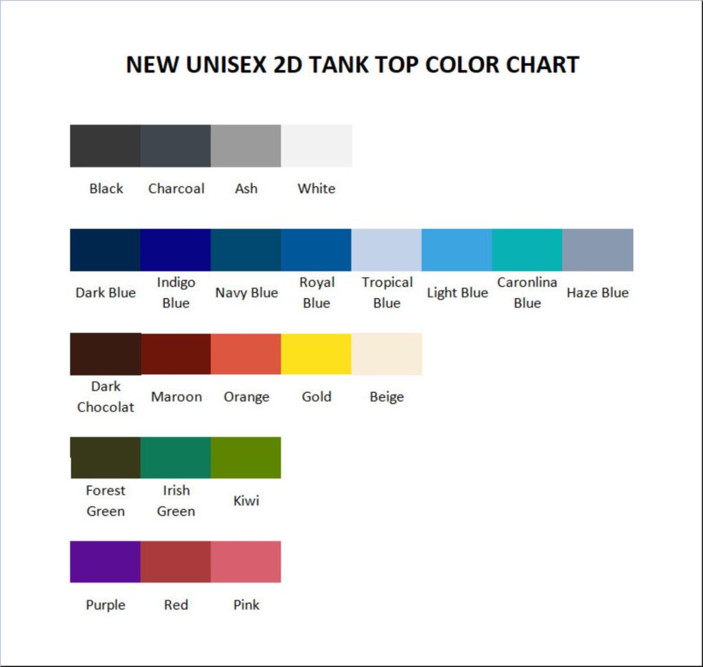 tank top color chart - My Melody Merch