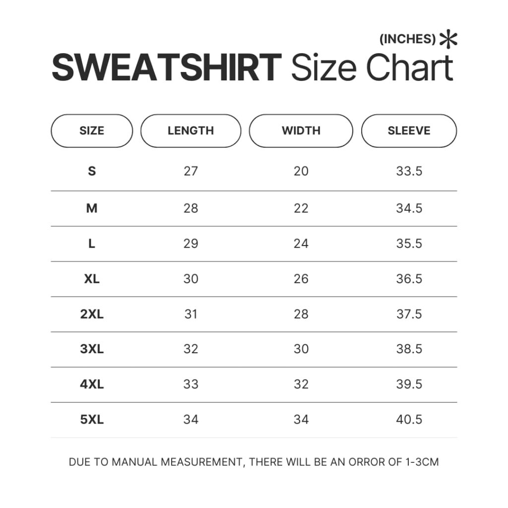 Sweatshirt Size Chart - My Melody Merch