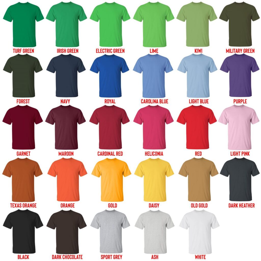 t shirt color chart - My Melody Merch